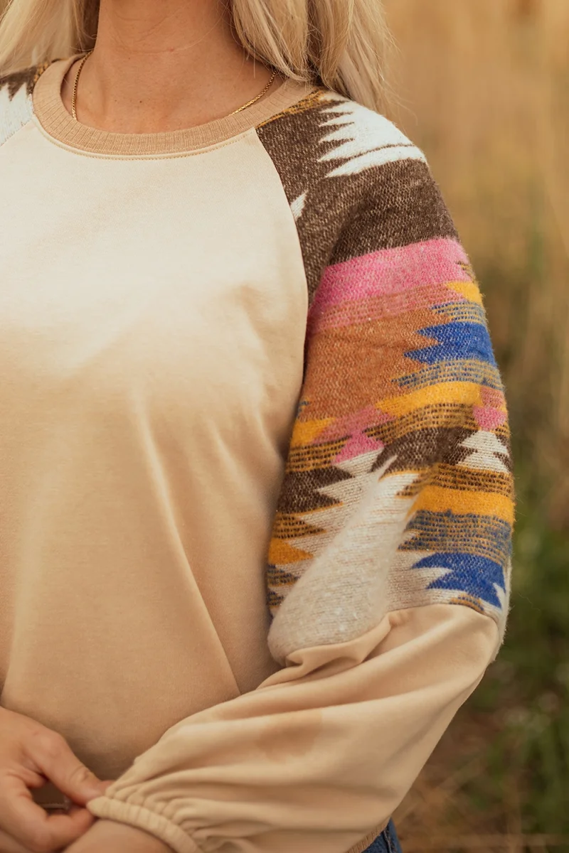 Aztec Bubble Sleeve Patchwork Western Sweatshirt - Image 4 | Lily's Pad Studio
