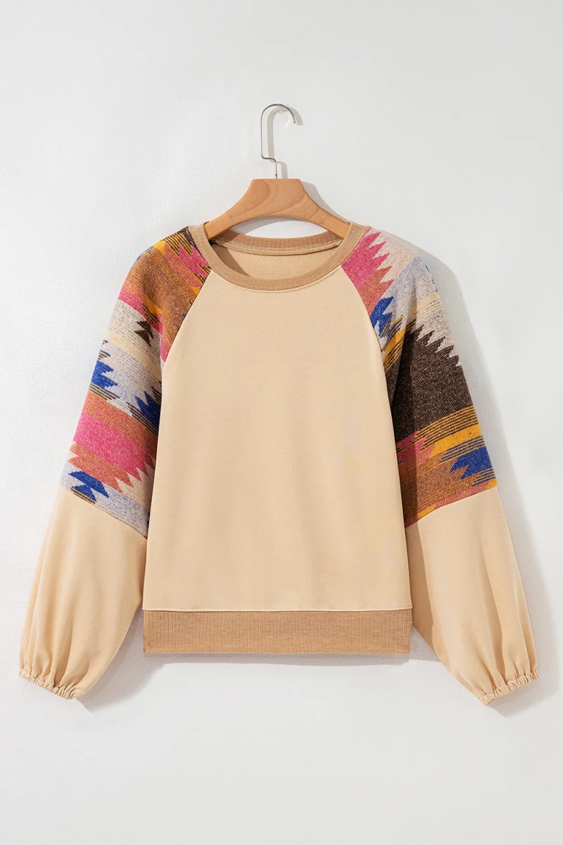 Aztec Bubble Sleeve Patchwork Western Sweatshirt - Image 5 | Lily's Pad Studio