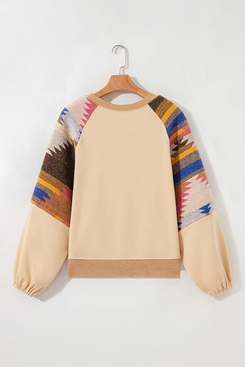 Aztec Bubble Sleeve Patchwork Western Sweatshirt - Image 6 | Lily's Pad Studio