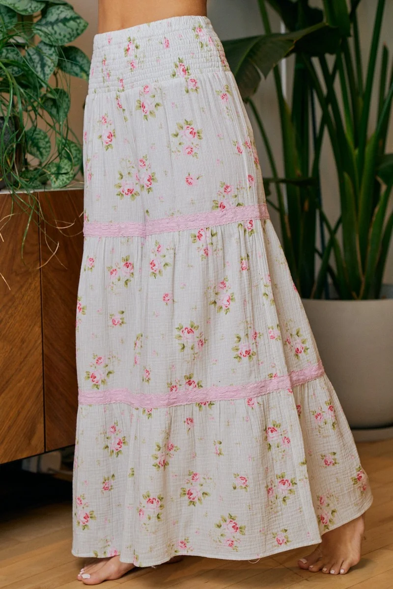 BiBi Rose Printed Gauze Trim Detail Smocked Maxi Pants - Image 5 | Lily's Pad Studio