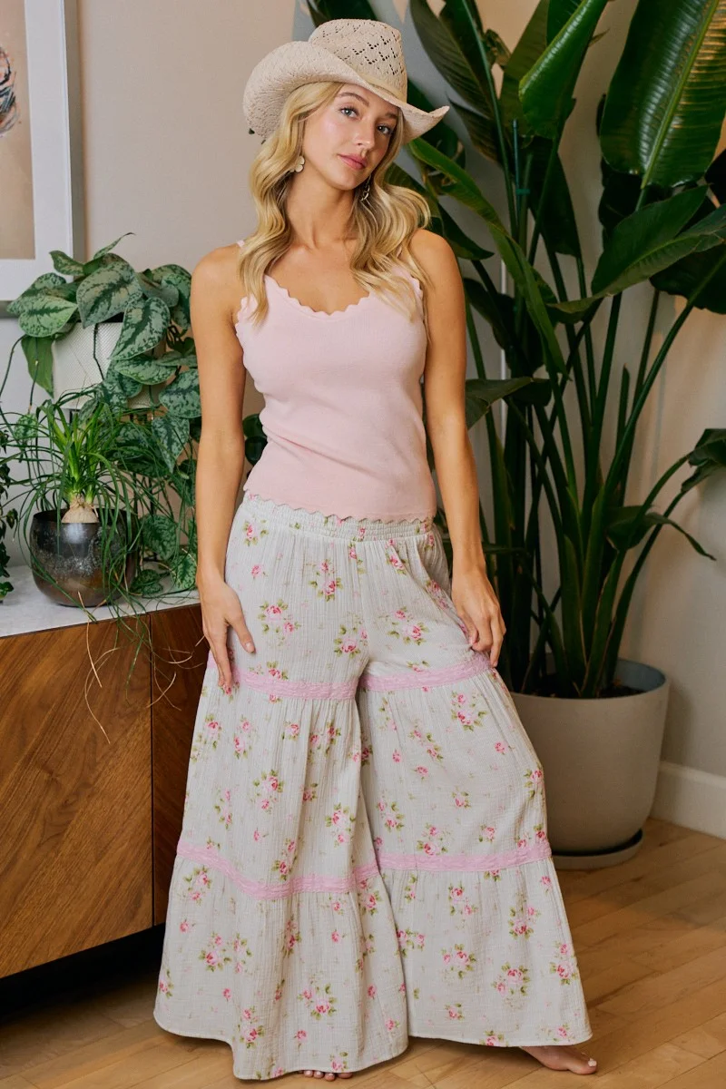 BiBi Rose Printed Gauze Trim Detail Smocked Maxi Pants - Image 15 | Lily's Pad Studio