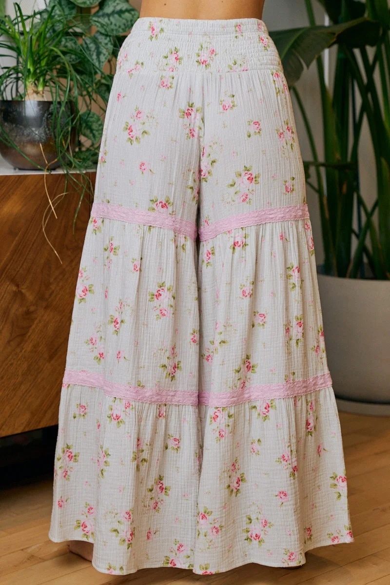 BiBi Rose Printed Gauze Trim Detail Smocked Maxi Pants - Image 18 | Lily's Pad Studio