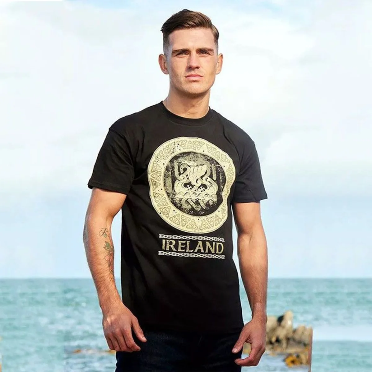 Black Ireland Celtic Knot Viking Ship T-Shirt - Image 2 | Lily's Pad Studio