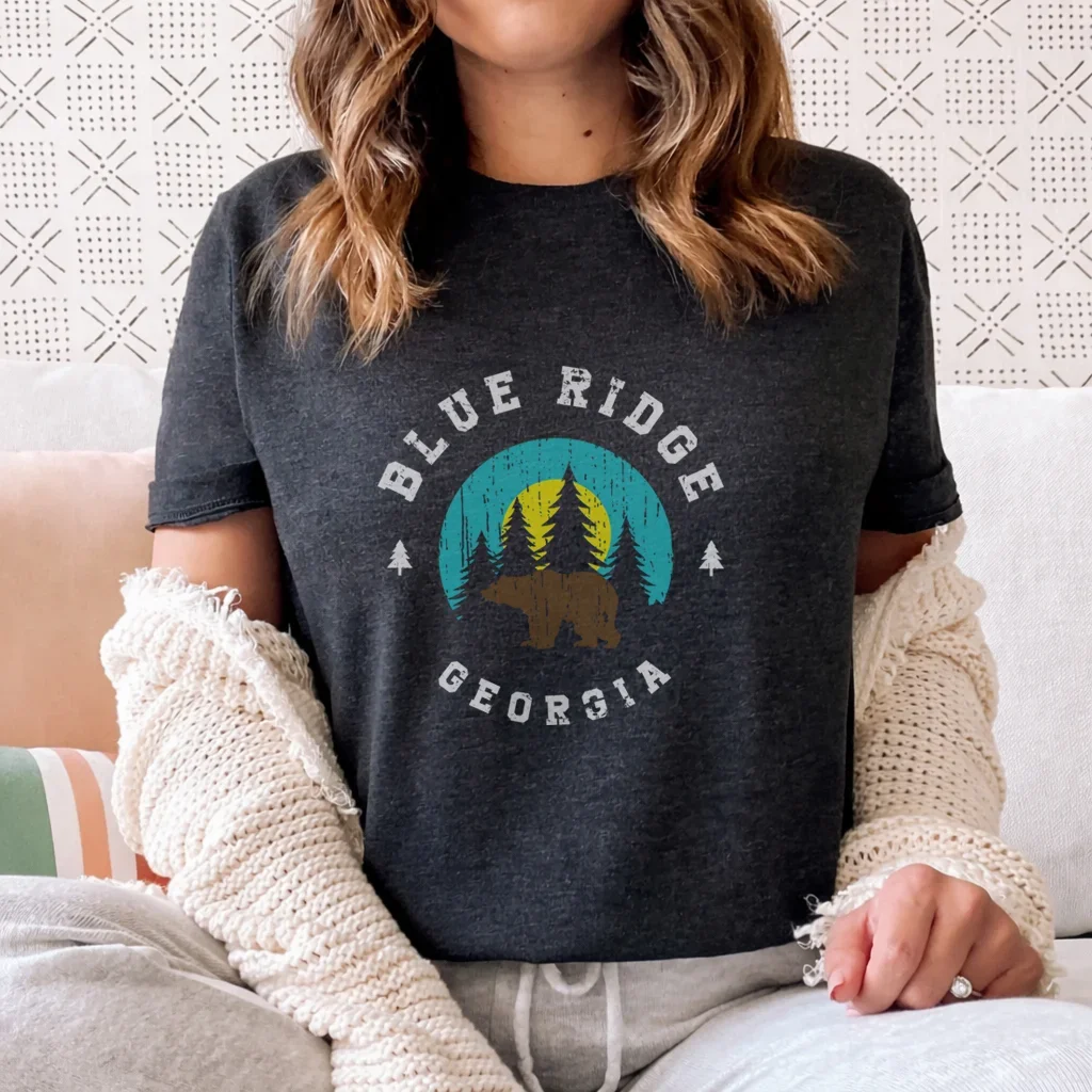 Blue Ridge Georgia Bear Tee | Mountain Sunset Forest Graphic Shirt - T-Shirts | Lily's Pad Studio