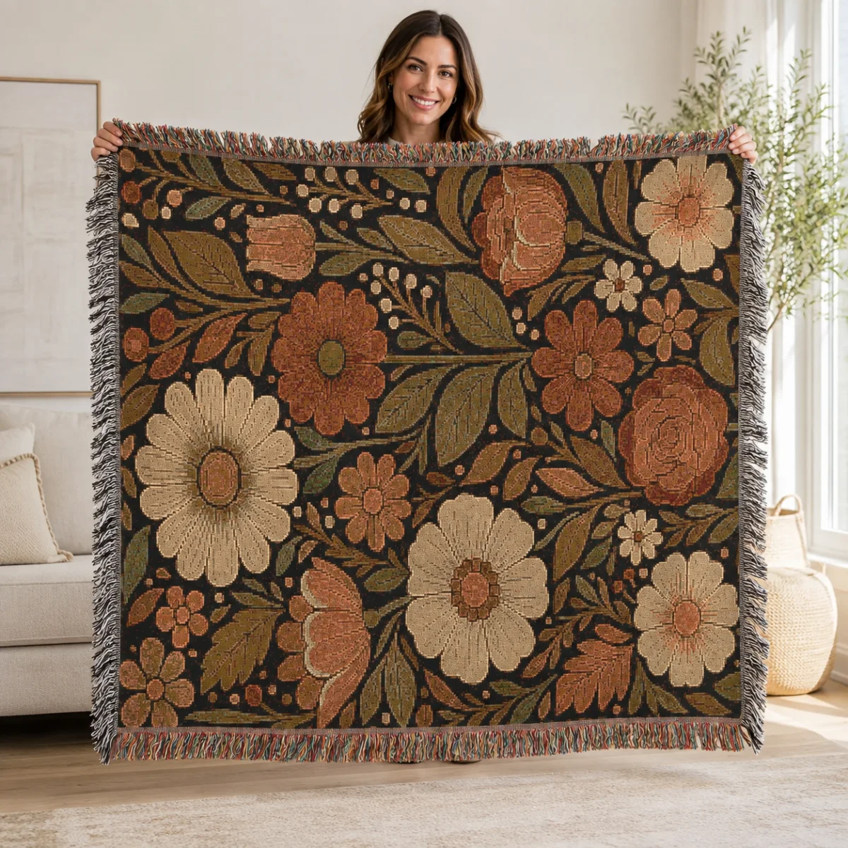 Boho Daisy Woven Blanket - Colorful Vintage Throw, Cotton Bedspread, Fringed Bohemian Home Decor, Hippie Tapestry Gift | Lily's Pad Studio