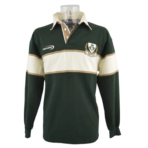 Bottle Green Ireland Rugby Shirt - 3 Shamrock Crest - Image 2 | Lily's Pad Studio