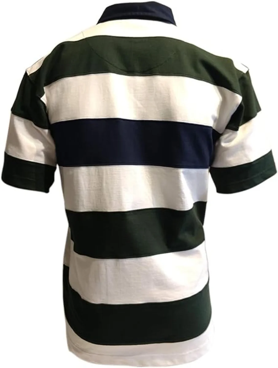 Bottle Green/White/Gold Striped Short Sleeve Rugby Shirt - Image 2 | Lily's Pad Studio