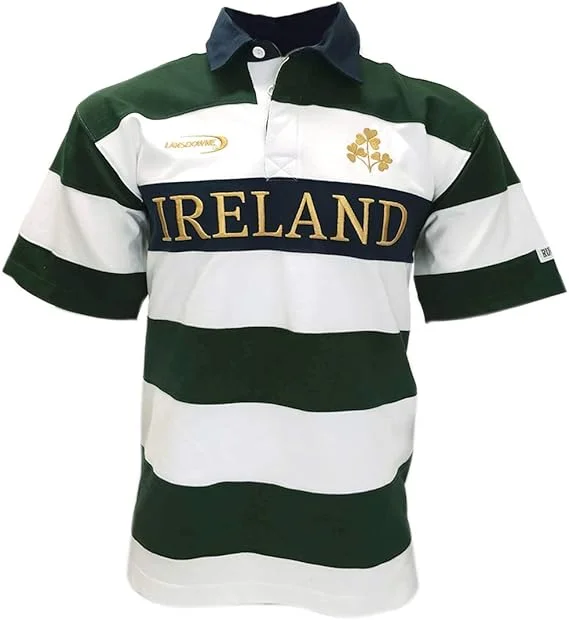 Bottle Green/White/Gold Striped Short Sleeve Rugby Shirt - Image 5 | Lily's Pad Studio