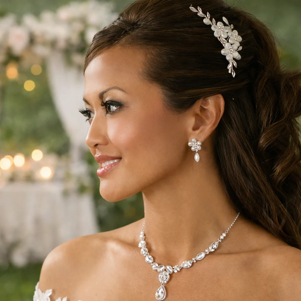 Bridal Necklace, Earrings & Hair Comb Set – Crystal Wedding Jewelry Set - Wedding | Lily's Pad Studio