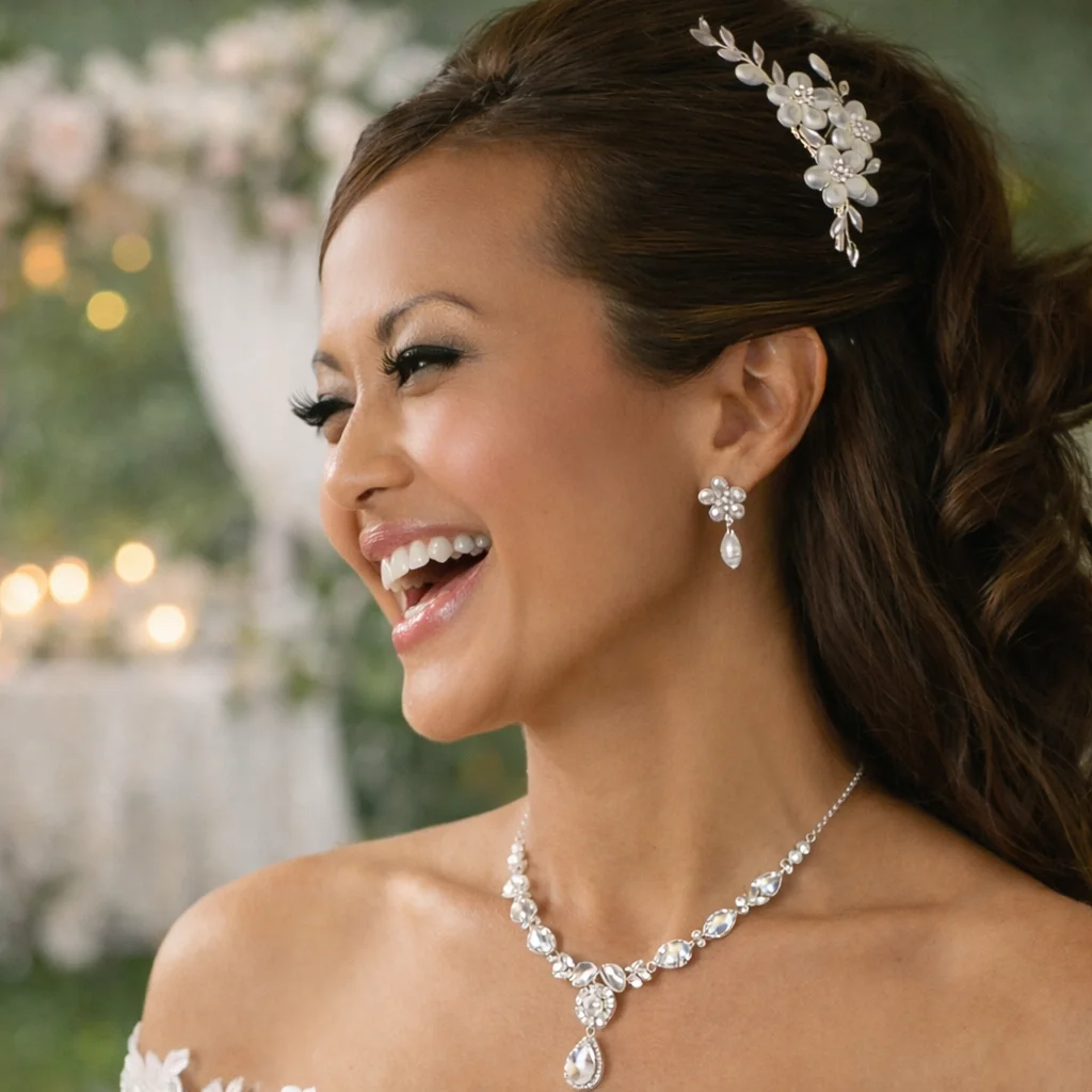 Bridal Necklace, Earrings & Hair Comb Set – Crystal Wedding Jewelry Set - Image 2 | Lily's Pad Studio