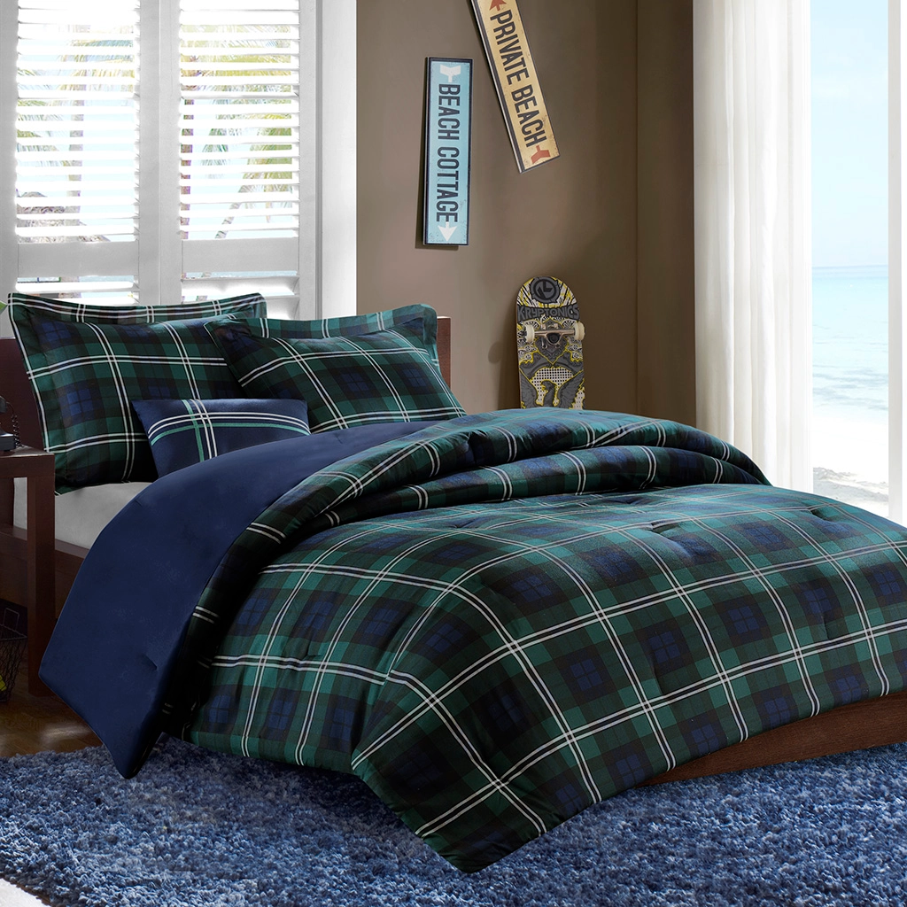 Cabin-Look Green Plaid 4-Piece Comforter Set – Cozy Bedroom Bedding | Lily's Pad Studio