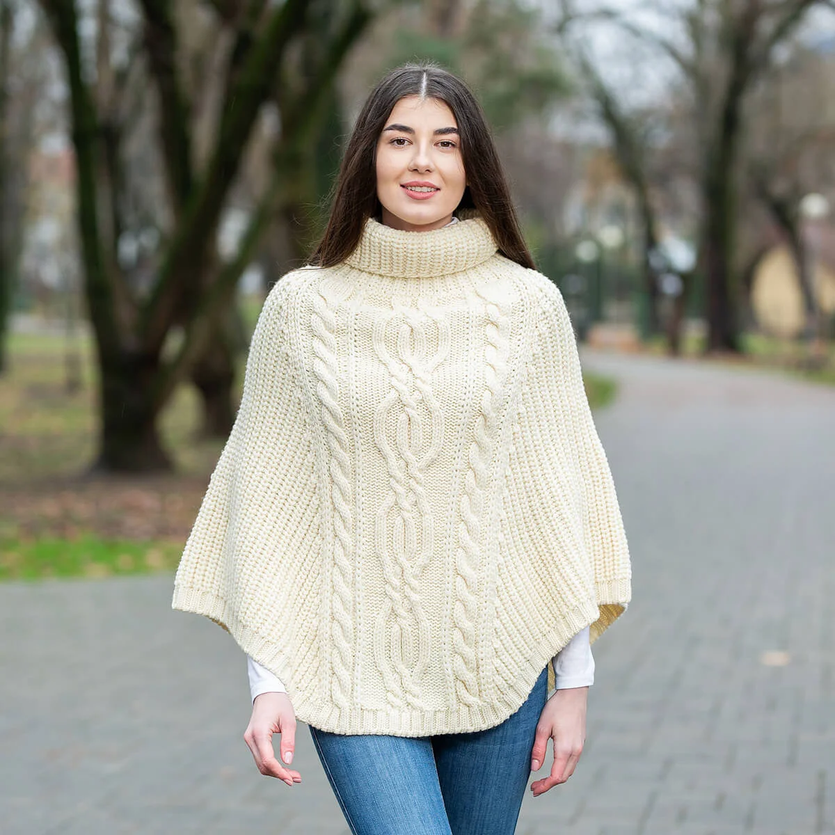 Cable Cowlneck Poncho - Image 1 | Lily's Pad Studio