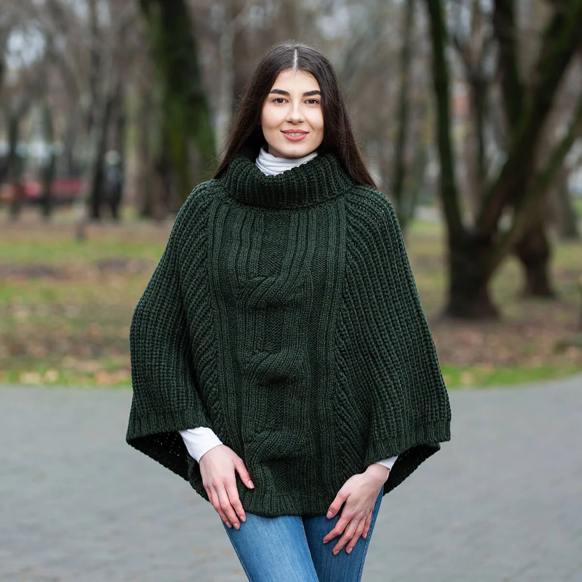 Cable Cowlneck Poncho - Image 2 | Lily's Pad Studio