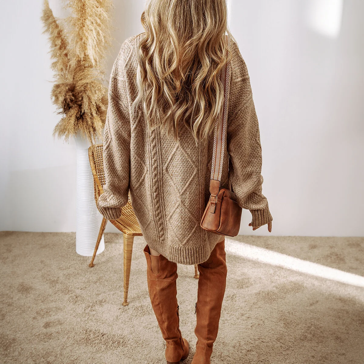 Cable Knit Drop Shoulder Loose Fit Sweater Dress - Image 7 | Lily's Pad Studio
