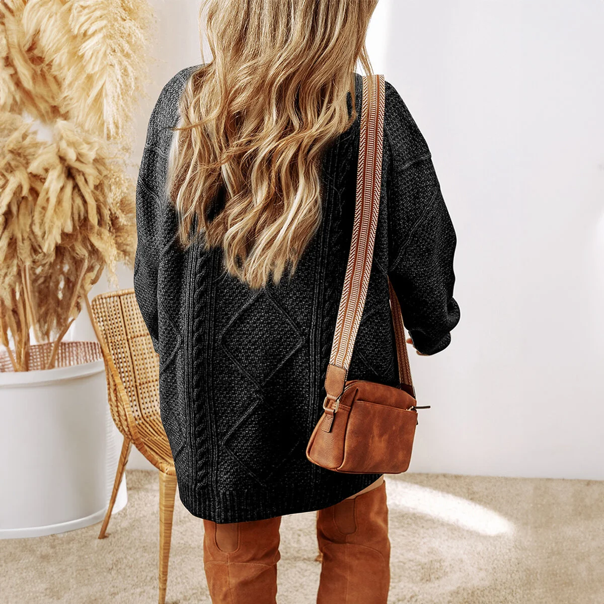 Cable Knit Drop Shoulder Loose Fit Sweater Dress - Image 9 | Lily's Pad Studio