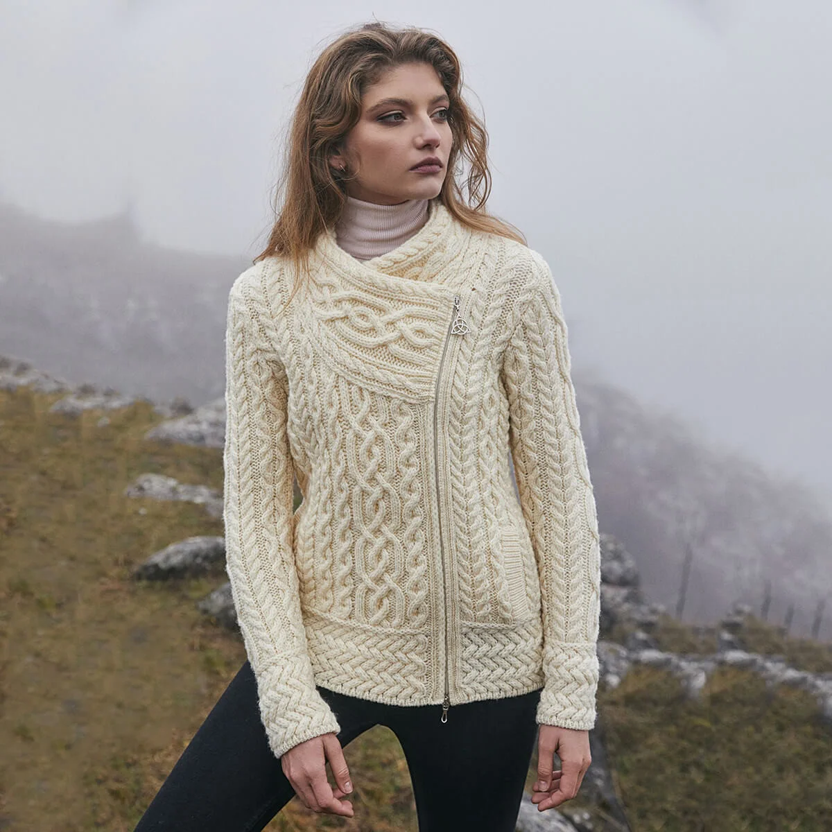 Cable Knit Side Zip Cardigan - Image 1 | Lily's Pad Studio