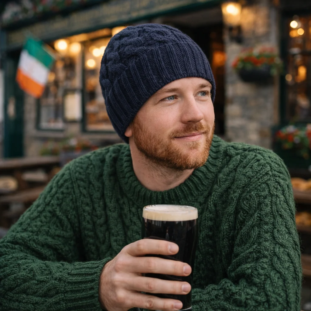 Cable Knit Wool Hat – 100% Warm Wool Beanie for Winter, Irish Knit - Image 4 | Lily's Pad Studio