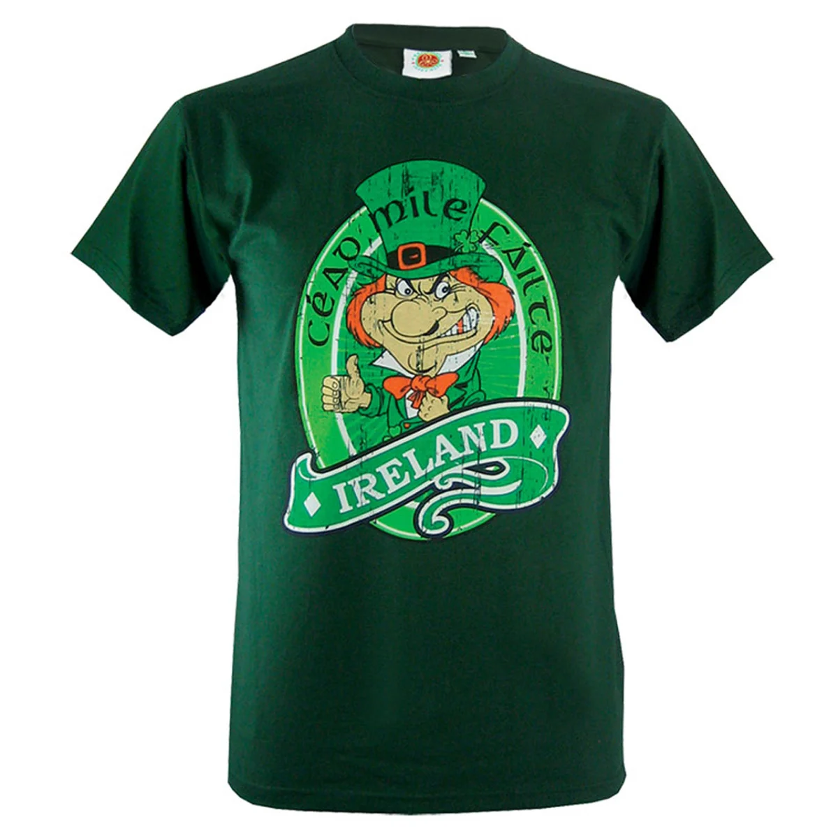 Cead Mile Failte Leprechaun Tee - Bottle Green Cotton - Image 4 | Lily's Pad Studio