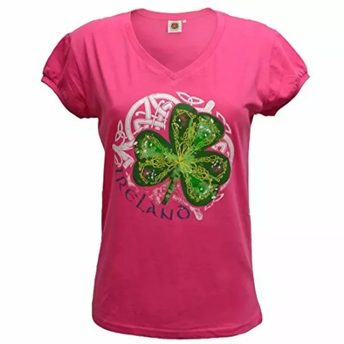 Cerise Shamrock Ireland V-Neck Ladies T-Shirt | Lily's Pad Studio