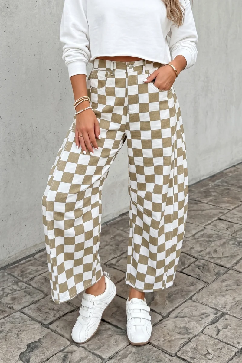 Checkered Print Denim Barrel Pants - Image 3 | Lily's Pad Studio
