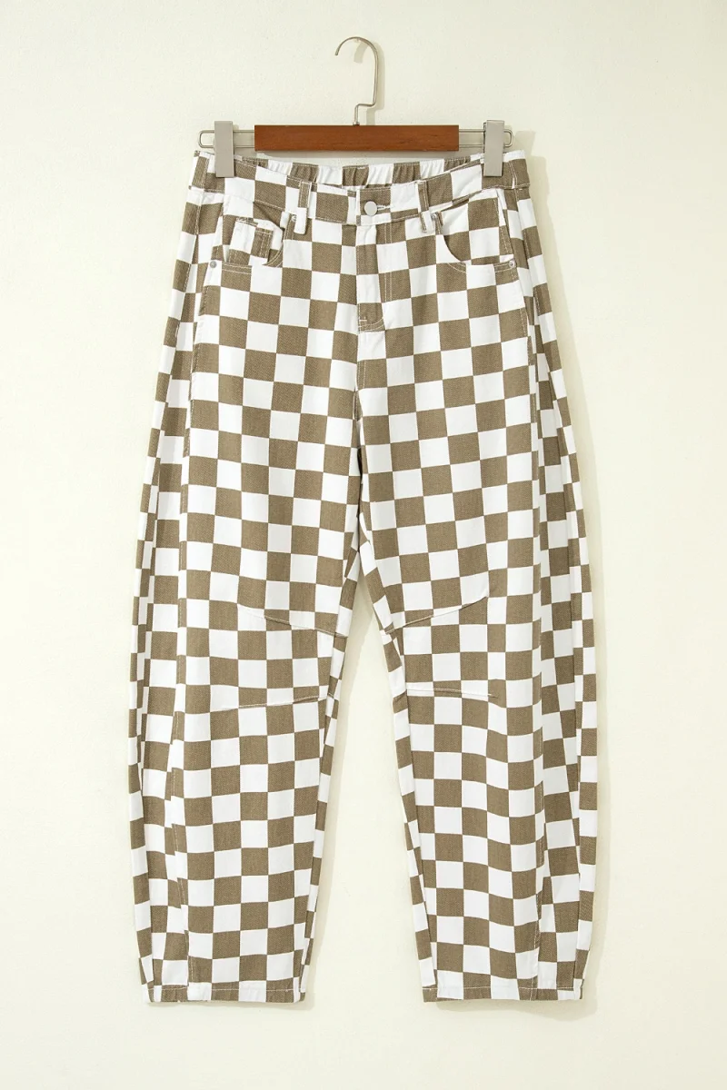 Checkered Print Denim Barrel Pants - Image 4 | Lily's Pad Studio