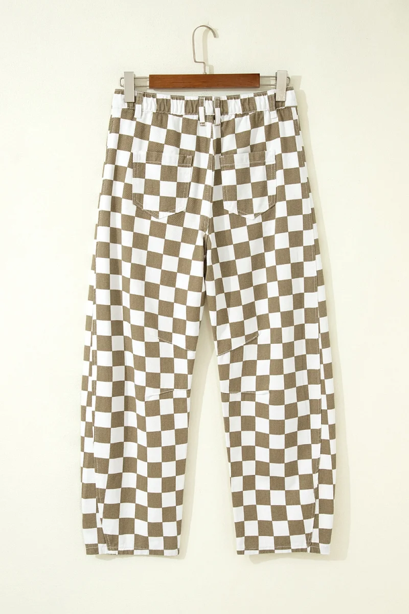 Checkered Print Denim Barrel Pants - Image 5 | Lily's Pad Studio