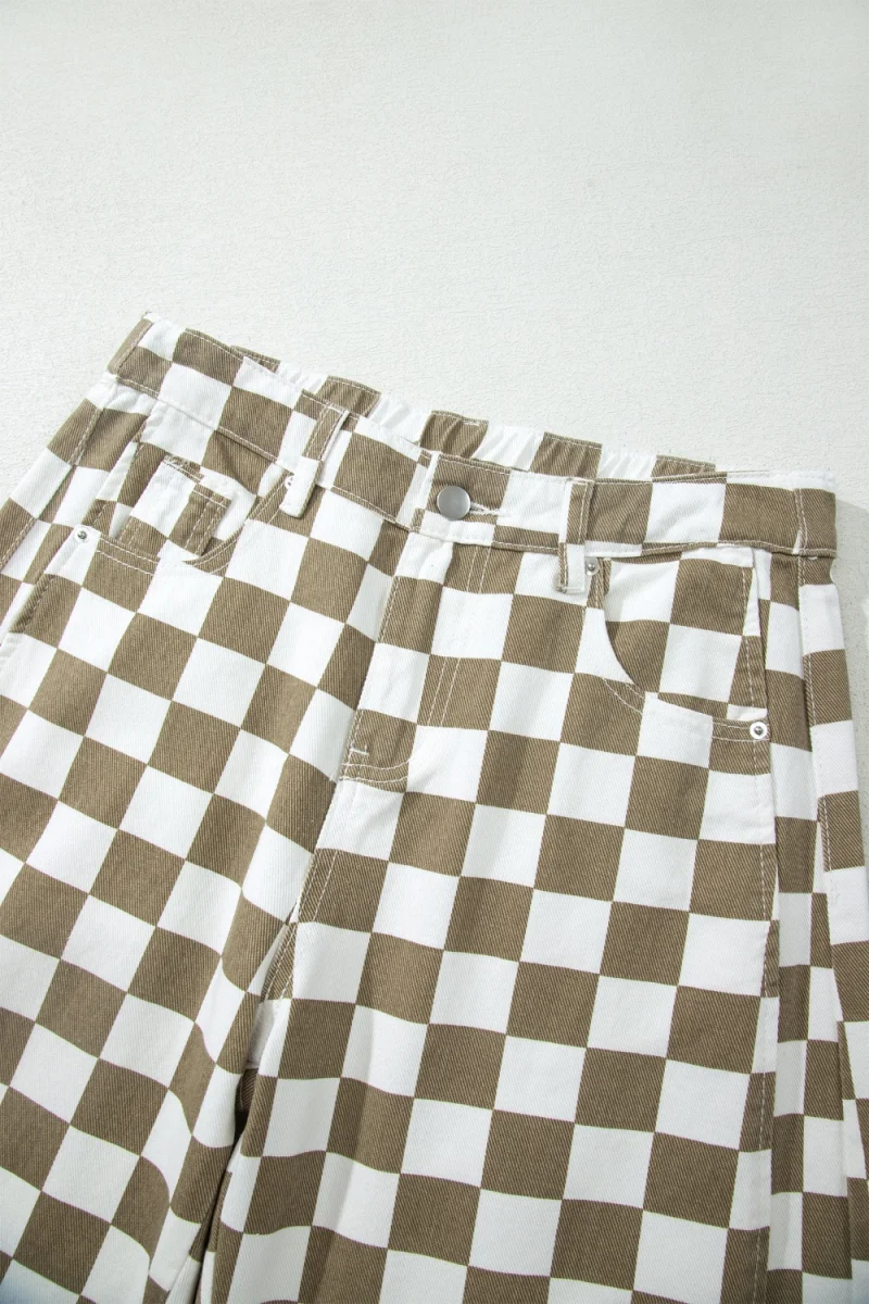Checkered Print Denim Barrel Pants - Image 6 | Lily's Pad Studio