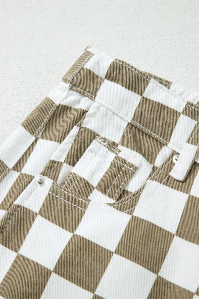 Checkered Print Denim Barrel Pants - Image 7 | Lily's Pad Studio