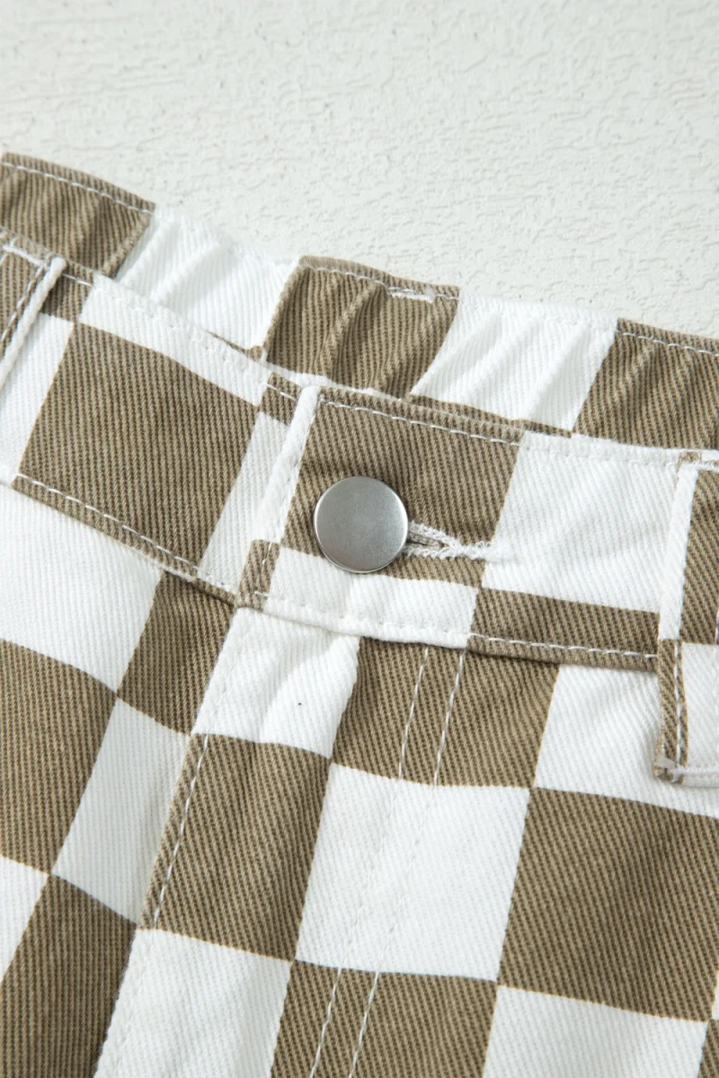 Checkered Print Denim Barrel Pants - Image 8 | Lily's Pad Studio