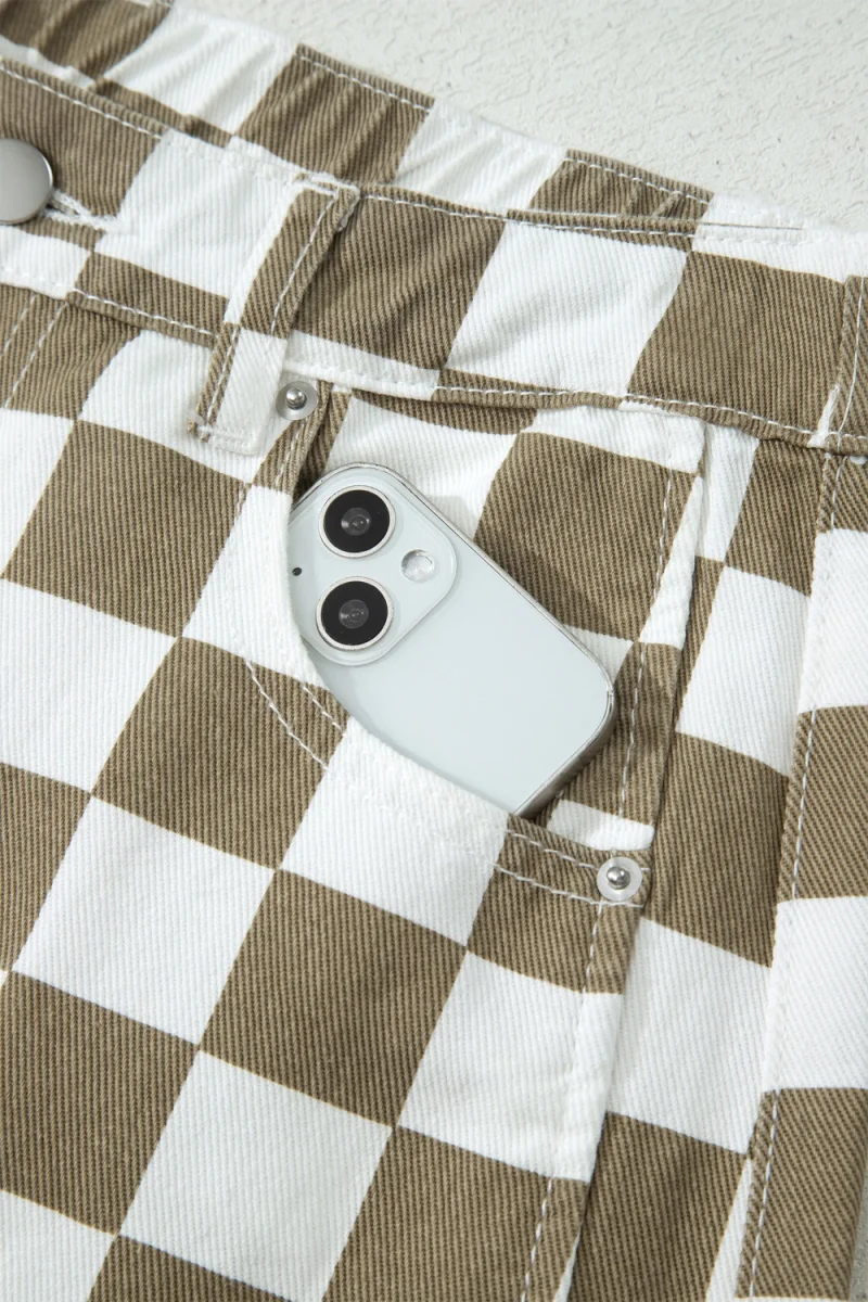 Checkered Print Denim Barrel Pants - Image 9 | Lily's Pad Studio