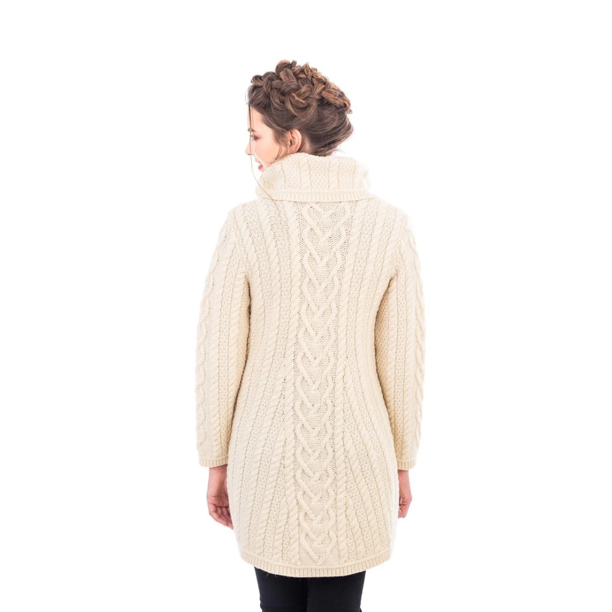 Classic Irish Merino Wool Cable Knit Coat – Made in Ireland - Image 4 | Lily's Pad Studio