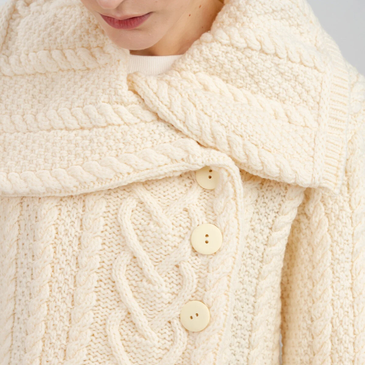 Classic Irish Merino Wool Cable Knit Coat – Made in Ireland - Image 6 | Lily's Pad Studio