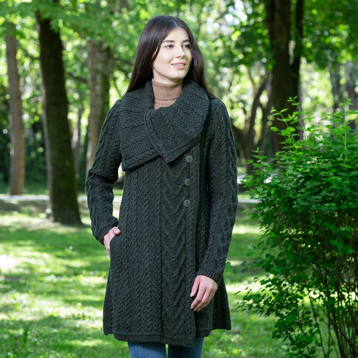 Classic Irish Merino Wool Cable Knit Coat – Made in Ireland - Image 8 | Lily's Pad Studio