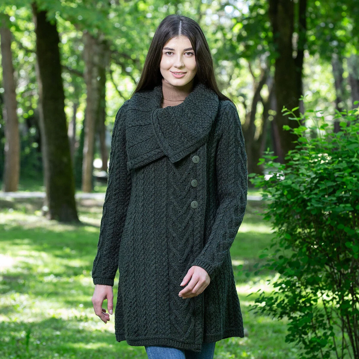 Classic Irish Merino Wool Cable Knit Coat – Made in Ireland - Image 9 | Lily's Pad Studio
