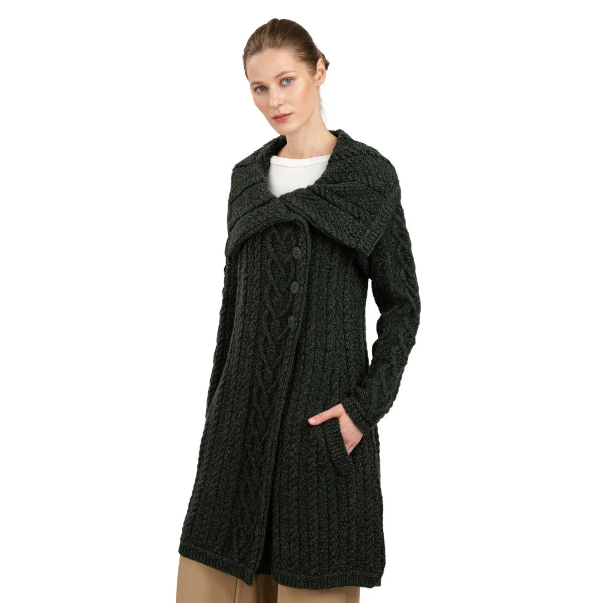 Classic Irish Merino Wool Cable Knit Coat – Made in Ireland - Image 11 | Lily's Pad Studio