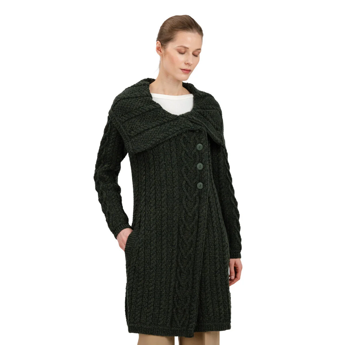 Classic Irish Merino Wool Cable Knit Coat – Made in Ireland - Image 12 | Lily's Pad Studio