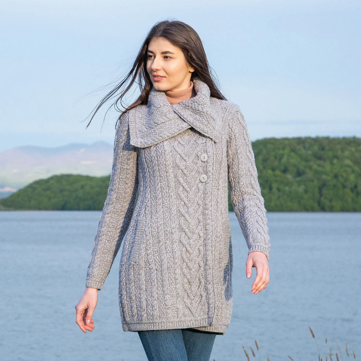Classic Irish Merino Wool Cable Knit Coat – Made in Ireland - Image 14 | Lily's Pad Studio