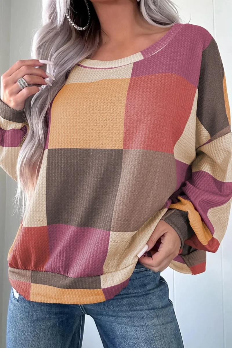 Color Block Round Neck Long Sleeve Top - Image 1 | Lily's Pad Studio