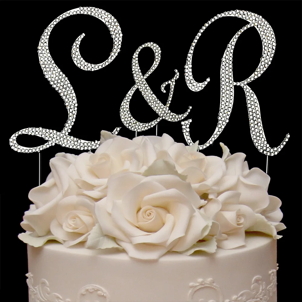 Completely Covered Swarovski Crystal Initials Wedding Cake Topper Set – Custom Monogram Wedding Decor - Image 3 | Lily's Pad Studio