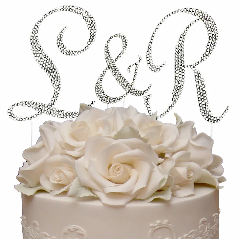 Completely Covered Swarovski Crystal Initials Wedding Cake Topper Set – Custom Monogram Wedding Decor - Image 4 | Lily's Pad Studio