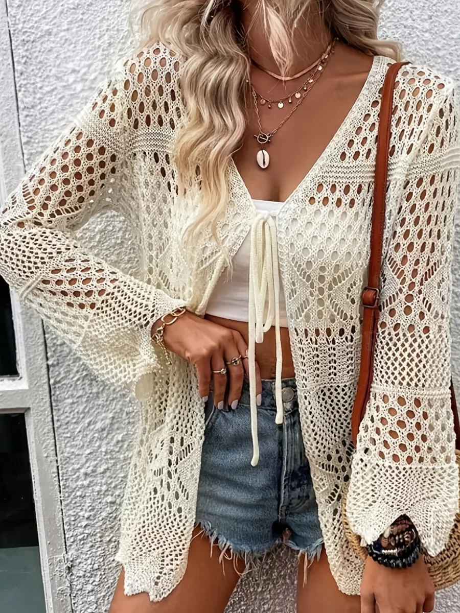 Crochet Tie Front Cardigan - Image 2 | Lily's Pad Studio