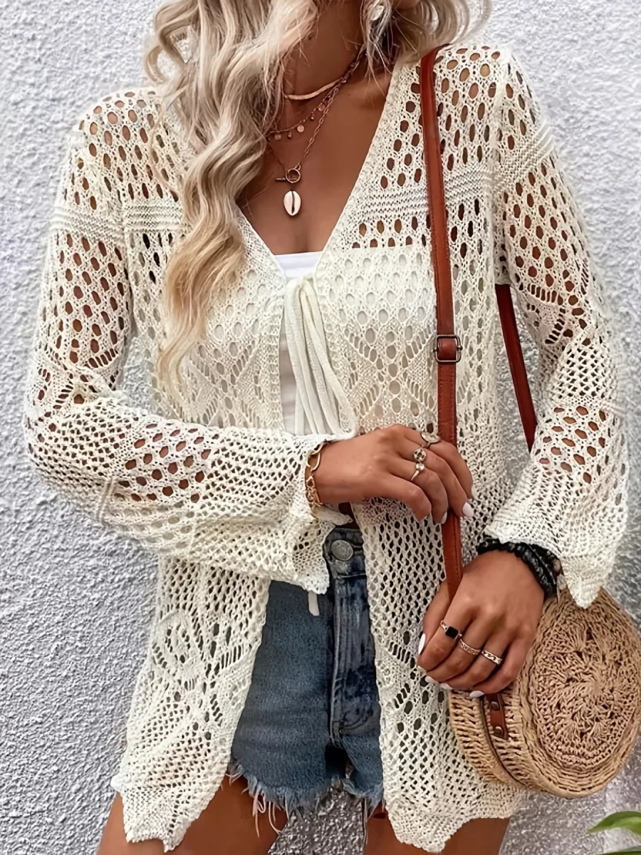 Crochet Tie Front Cardigan - Image 3 | Lily's Pad Studio