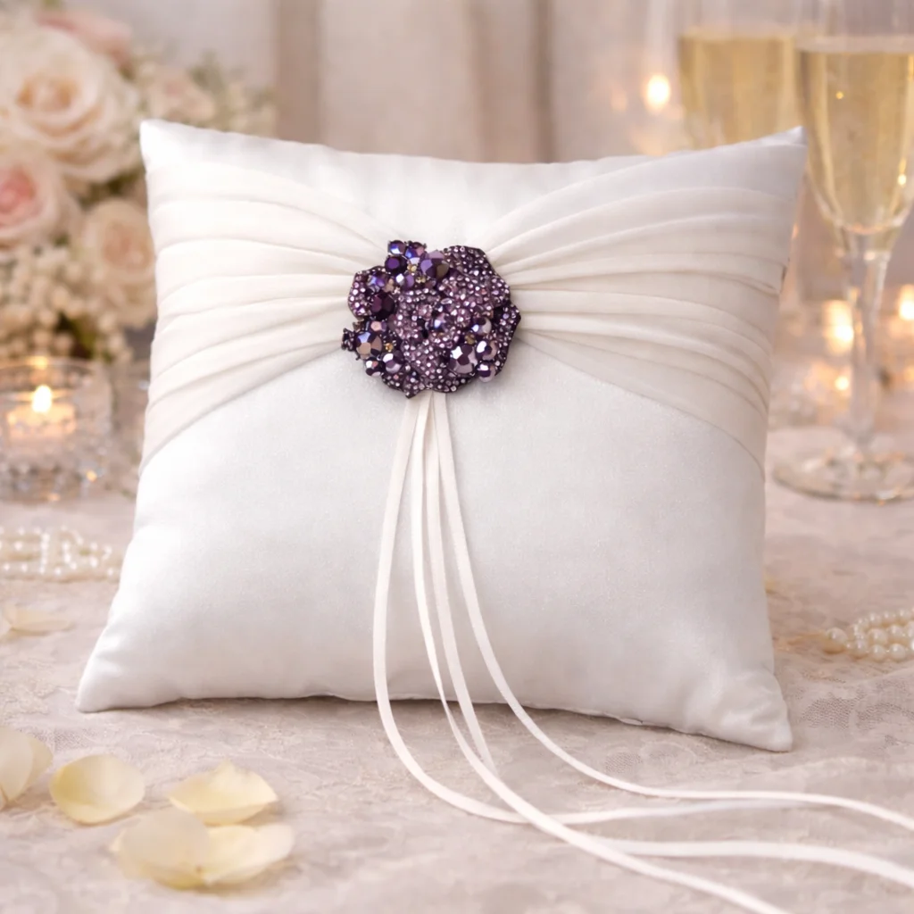 Crystal Ring Bearer Pillow – Elegant Swarovski Bridal Ring Pillow - Image 4 | Lily's Pad Studio