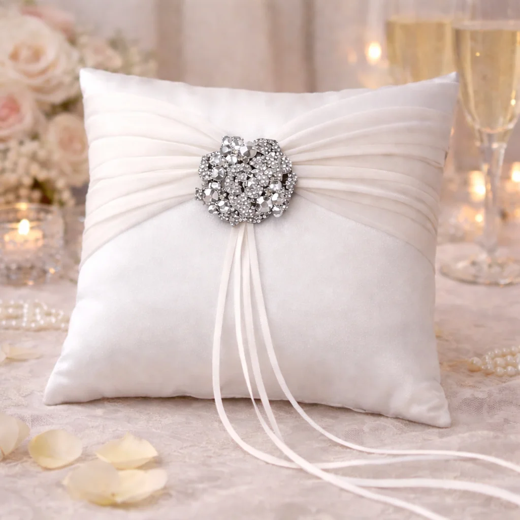 Crystal Ring Bearer Pillow – Elegant Swarovski Bridal Ring Pillow - Image 5 | Lily's Pad Studio