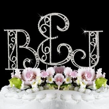 Crystal Roman Monogram Ampersand Wedding Cake Topper – Custom Initials Wedding Decor - Image 5 | Lily's Pad Studio