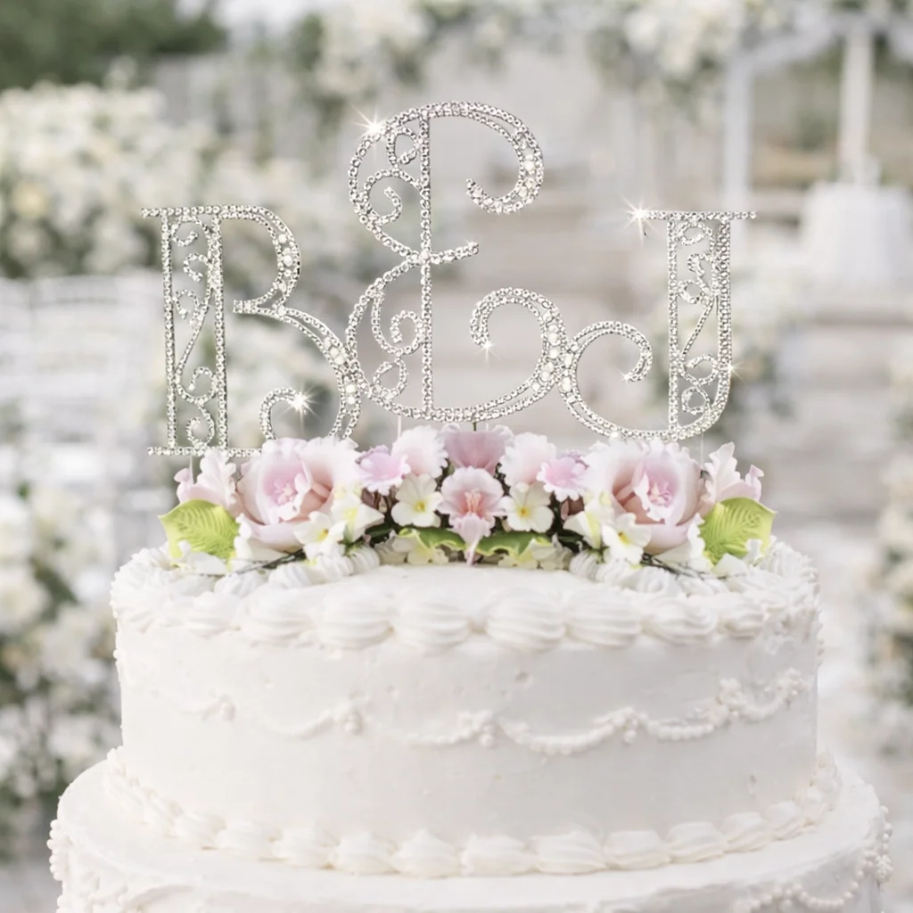 Crystal Roman Monogram Ampersand Wedding Cake Topper – Custom Initials Wedding Decor - Wedding | Lily's Pad Studio