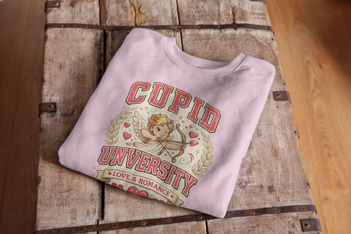 Cupid University Vintage Cherub Heart T-Shirt – Retro Valentine Graphic Tee - Image 6 | Lily's Pad Studio