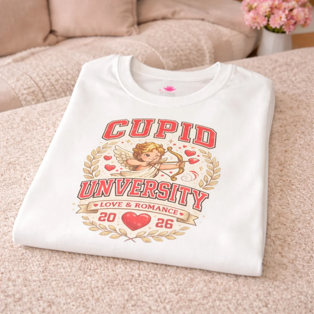 Cupid University Vintage Cherub Heart T-Shirt – Retro Valentine Graphic Tee - Image 8 | Lily's Pad Studio