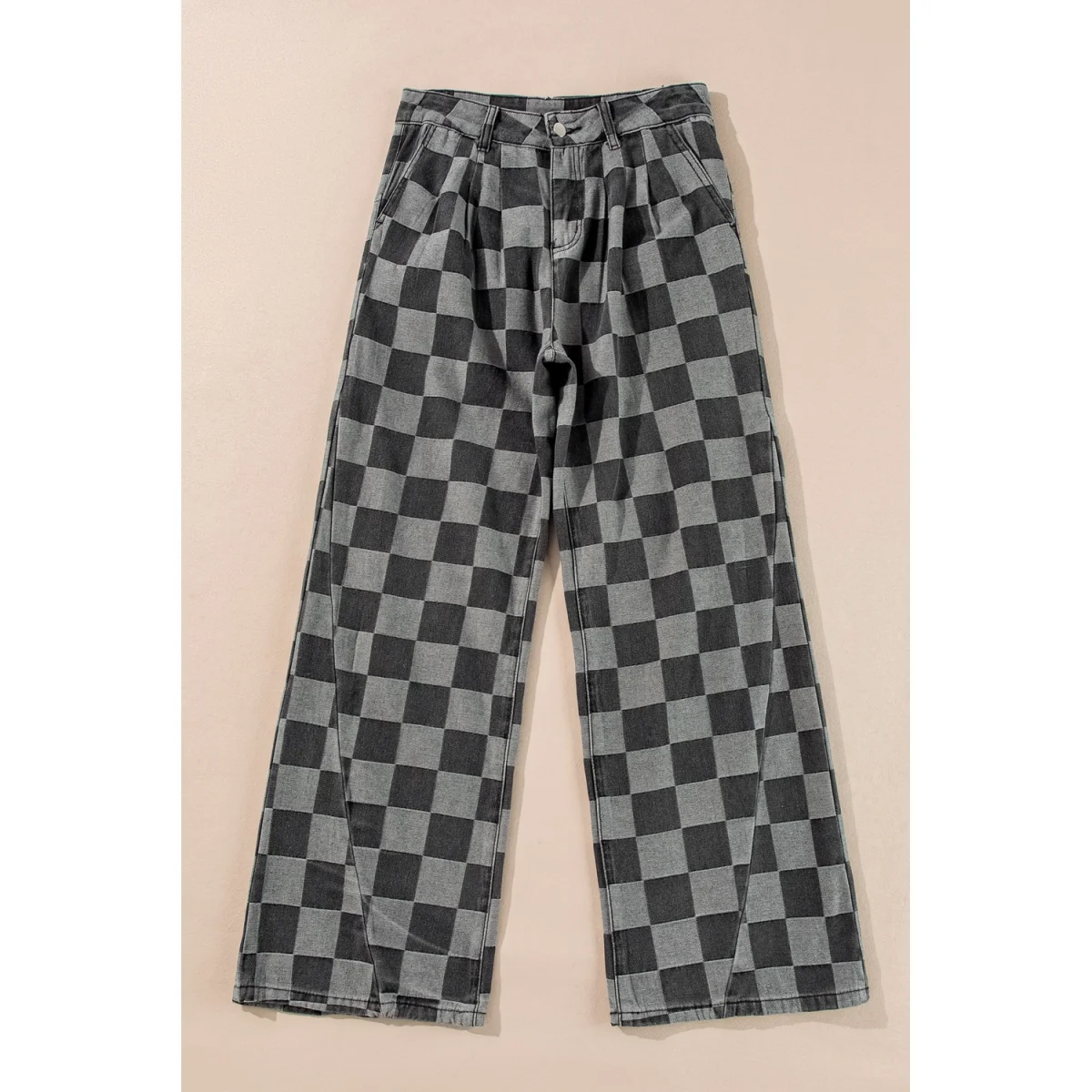 Dark Grey Checkered Denim Wide Leg Jeans - Image 3 | Lily's Pad Studio