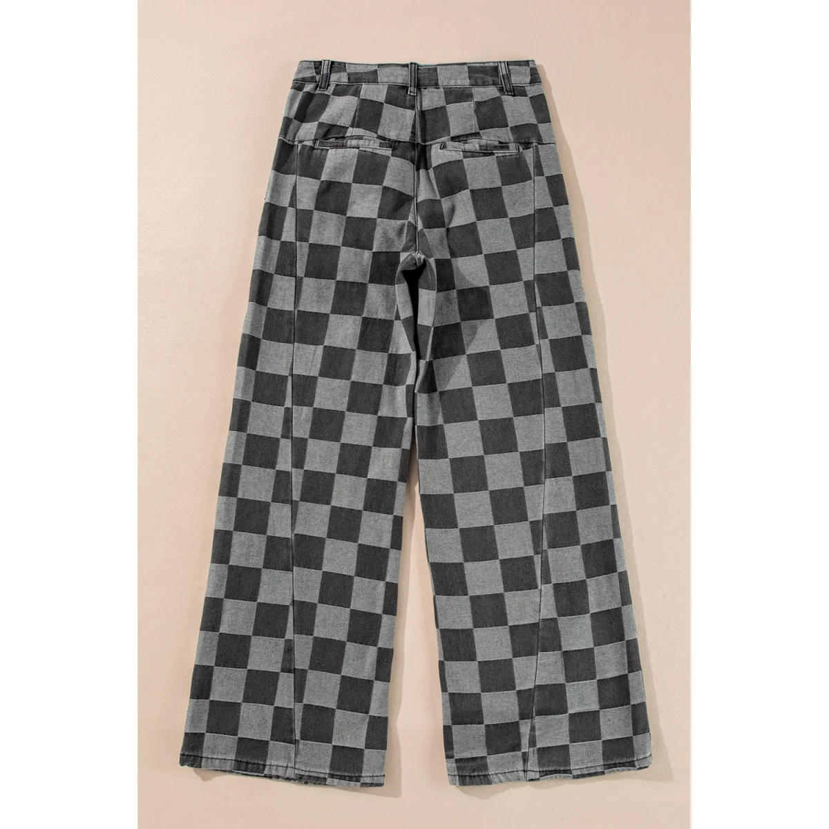 Dark Grey Checkered Denim Wide Leg Jeans - Image 4 | Lily's Pad Studio
